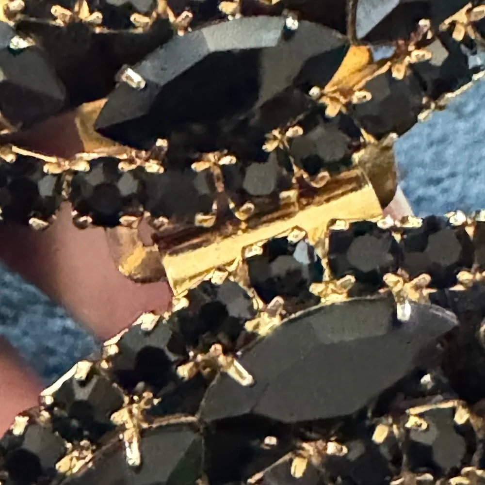 Vintage 90's  Black Leather Gold Butterfly Black Rhinestone Buckle Womens‎ Sm